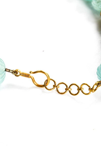 Designer Womens 20kt Yellow Gold + Carved Aquamarine Bead Necklace 18"