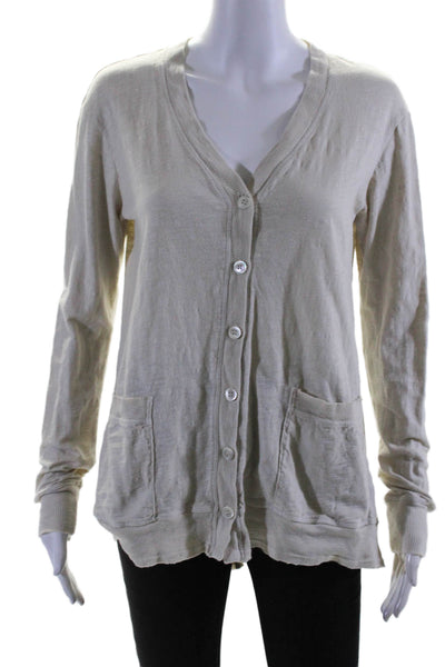 Wilt Womens Button Front Long Sleeve V Neck Cardigan Sweater Beige Cotton XS