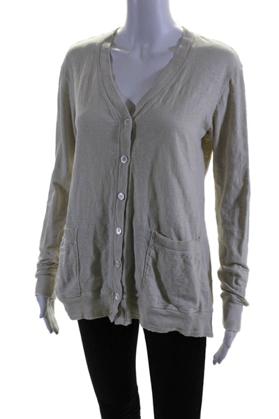 Wilt Womens Button Front Long Sleeve V Neck Cardigan Sweater Beige Cotton XS