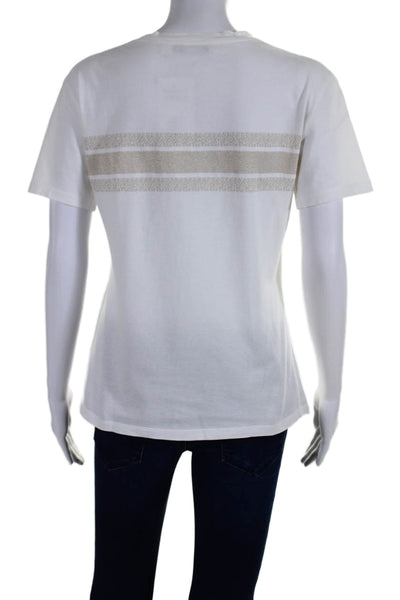 Christian Dior Womens Cotton White Gold Graphic Print Crew Neck Tee Top Size M