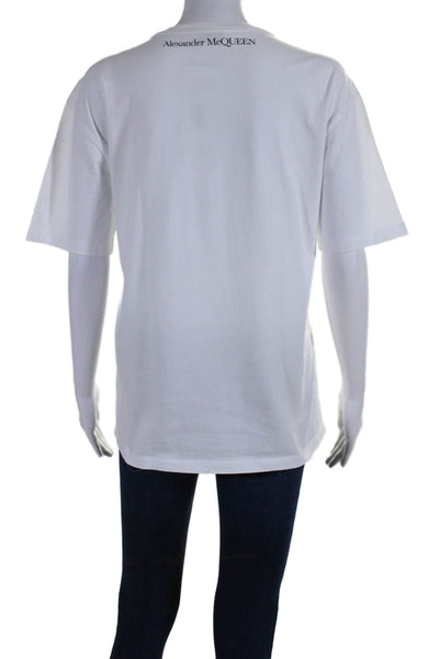 Alexander McQueen Womens Cotton White Crew Neck Graphic Print Tee Top Size 36