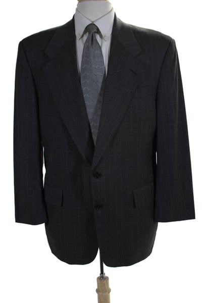 Gorsart Mens Wool Single Breasted Striped Suit Jacket Gray Size 42