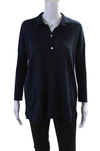 Tuckernuck Womens Textured V-neck Button Long Sleeve Sweater Navy Size XS