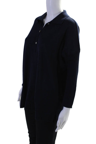 Tuckernuck Womens Textured V-neck Button Long Sleeve Sweater Navy Size XS