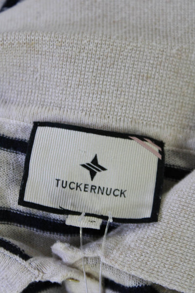 Tuckernuck Womens Linen V-neck Button Stripped Long Sleeve Sweater Cream Size XS