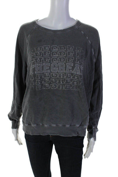 The Great Womens Cotton Graphic Print Round Neck Sweatshirt Top Gray Size 1