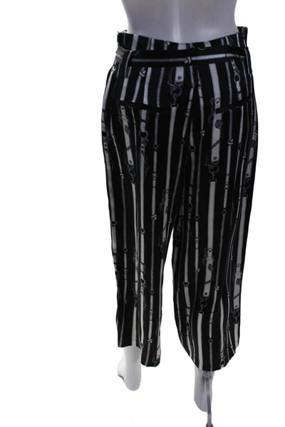 L'Agence Womens Silk Striped High Rise Straight Leg Pants Black White Size 2