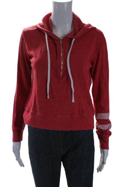 Sundry Women's Hood Long Sleeves Quarter Zip Sweatshirt Red Size 0