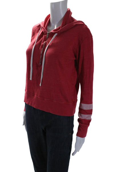 Sundry Women's Hood Long Sleeves Quarter Zip Sweatshirt Red Size 0