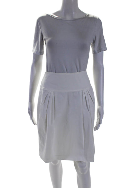 Les Copains Womens Cotton Pleated Lined Zip Pencil Skirt White Size EUR 42