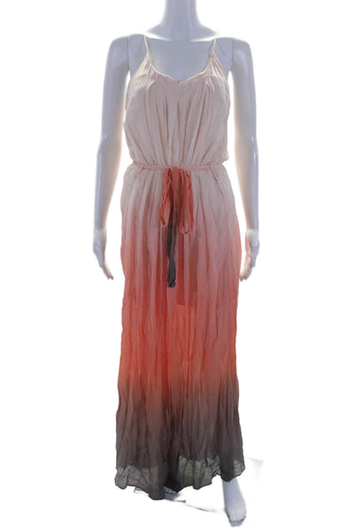 Addison Womens Scoop Neck Pleated Tie Waist Ombre Maxi Dress Pink Size S