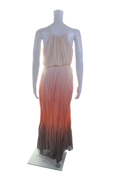 Addison Womens Scoop Neck Pleated Tie Waist Ombre Maxi Dress Pink Size S