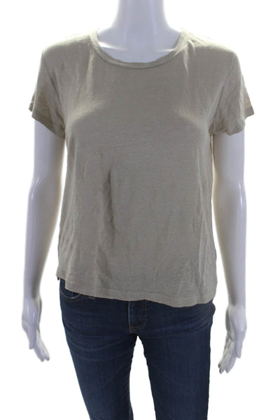 Velvet Womens Linen Round Neck Short Sleeve Pullover T-Shirt Top Beige Size XS