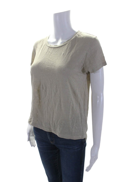 Velvet Womens Linen Round Neck Short Sleeve Pullover T-Shirt Top Beige Size XS