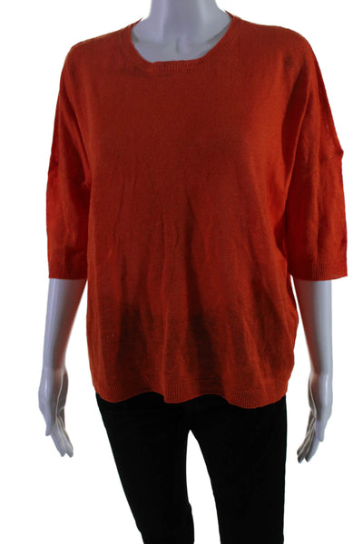 Estheme Paris Womens Linen Ribbed Knit Long Sleeve Sweater Orange Size S