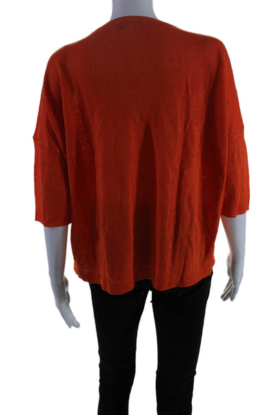 Estheme Paris Womens Linen Ribbed Knit Long Sleeve Sweater Orange Size S