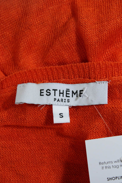 Estheme Paris Womens Linen Ribbed Knit Long Sleeve Sweater Orange Size S