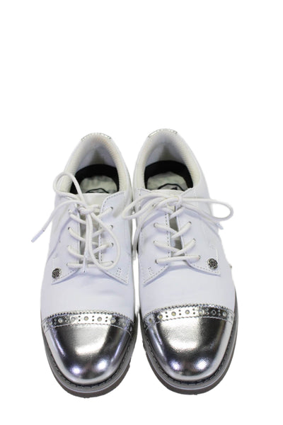 G/Fore Womens Lace Up Metallic Cap Toe Oxfords White Silver Leather Size 5.5