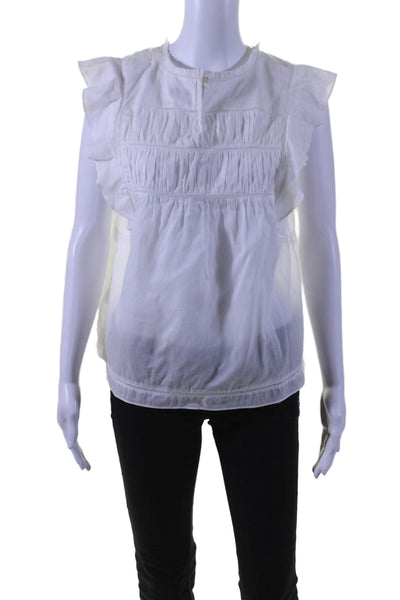 Rails Womens Ruffled Short Sleeves Crew Neck Blouse White Cotton Size Medium