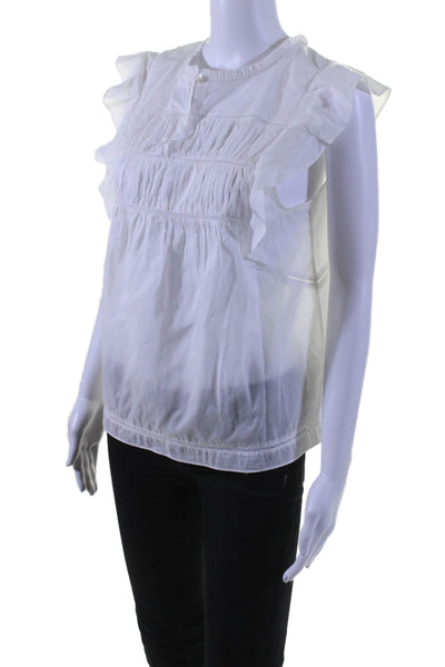 Rails Womens Ruffled Short Sleeves Crew Neck Blouse White Cotton Size Medium