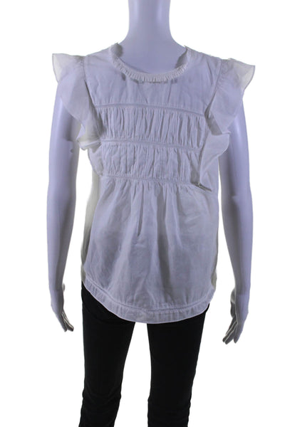 Rails Womens Ruffled Short Sleeves Crew Neck Blouse White Cotton Size Medium