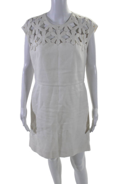 Valentino Womens Hemp White Floral Crew Neck Sleeveless Shift Dress Size 46