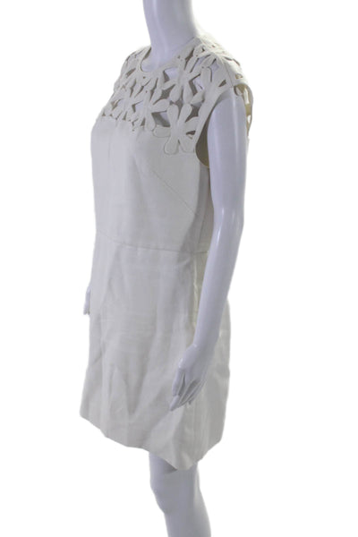 Valentino Womens Hemp White Floral Crew Neck Sleeveless Shift Dress Size 46