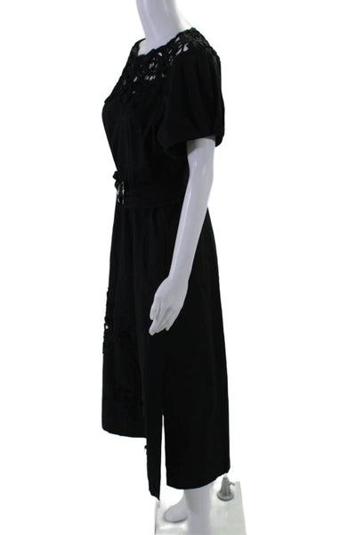 Mantu Womens Cotton Black Textured Cut Out Short Sleeve A-Line Dress Size 40