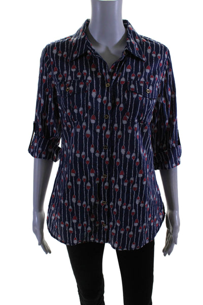 Lilly Pulitzer Womens Button Front Collared Buoy Rope Print Shirt Blue Size 6