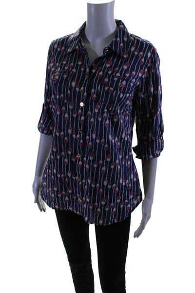 Lilly Pulitzer Womens Button Front Collared Buoy Rope Print Shirt Blue Size 6