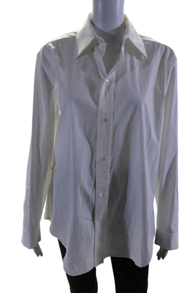 Michael Kors Collection Womens Button Front Collared Shirt White Cotton Size 6