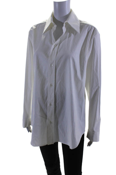 Michael Kors Collection Womens Button Front Collared Shirt White Cotton Size 6