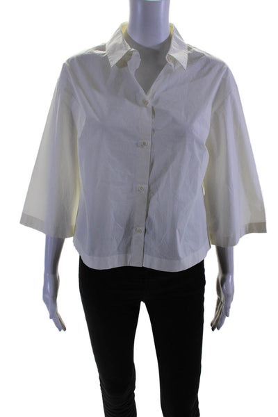 Michael Kors Collection Womens Button Front Collared Shirt White Cotton Size 6