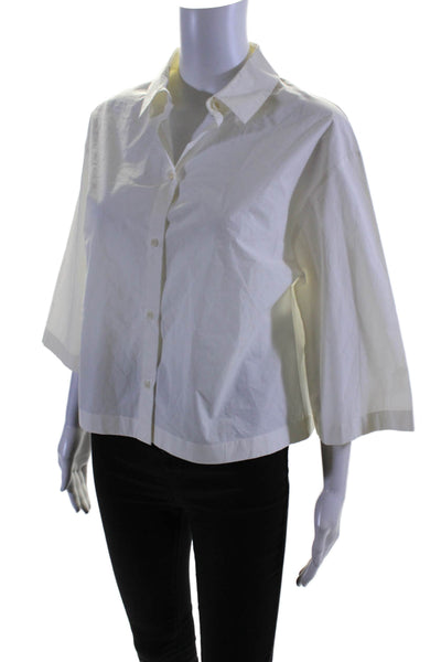 Michael Kors Collection Womens Button Front Collared Shirt White Cotton Size 6