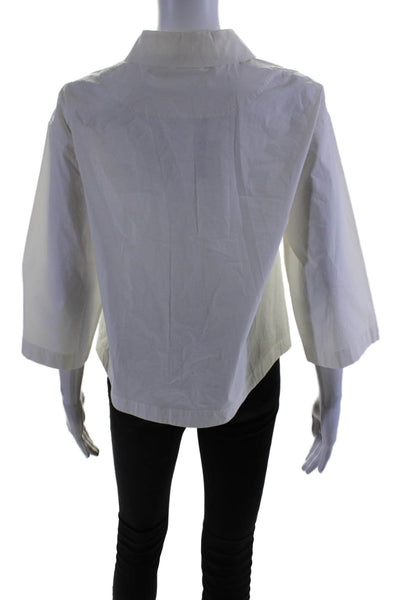 Michael Kors Collection Womens Button Front Collared Shirt White Cotton Size 6