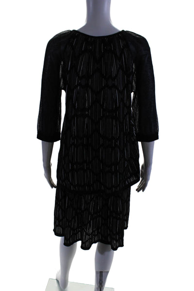 M Missoni Womens Sheer 3/4 Sleeve Striped Knit Top Skirt Set Black Size IT 44 46