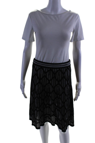 M Missoni Womens Sheer 3/4 Sleeve Striped Knit Top Skirt Set Black Size IT 44 46