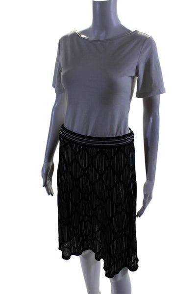 M Missoni Womens Sheer 3/4 Sleeve Striped Knit Top Skirt Set Black Size IT 44 46