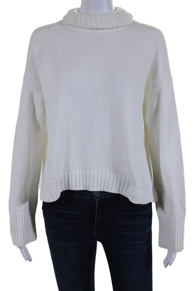 525 Womens Long Sleeve Oversized Turtleneck Sweater White Cotton Size Small