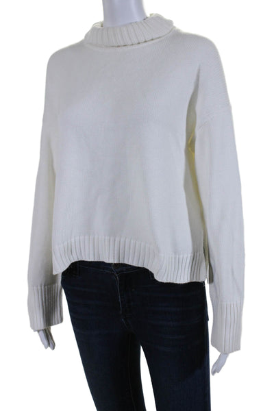 525 Womens Long Sleeve Oversized Turtleneck Sweater White Cotton Size Small