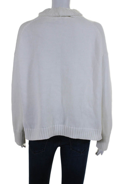 525 Womens Long Sleeve Oversized Turtleneck Sweater White Cotton Size Small