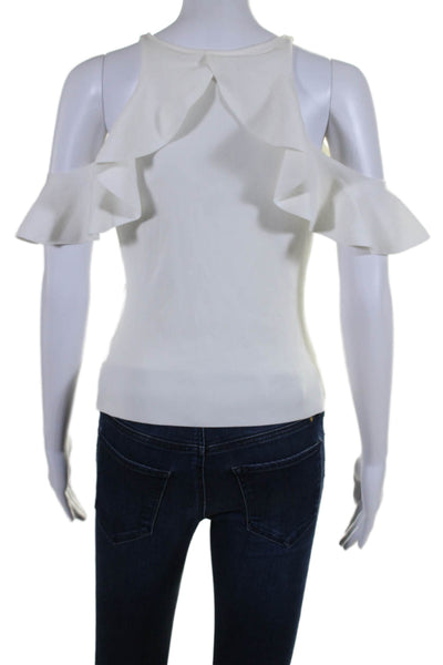 Jonathan Simkhai Womens Crew Neck Cold Shoulder Ribbed Ruffled Top White Small