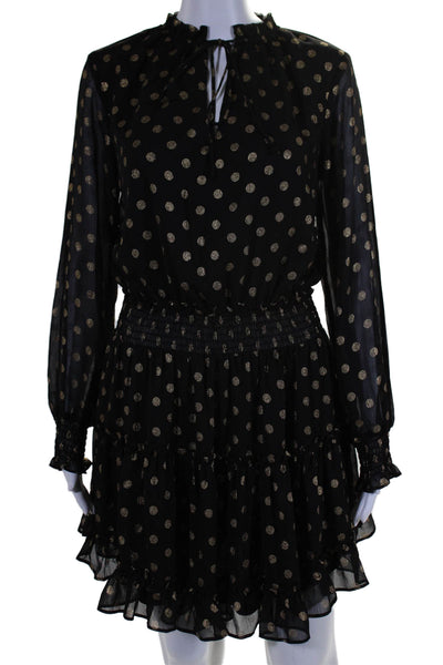 Aeom Womens Long Sleeve V Neck Metallic Polka Dot Dress Black Brown Size Small