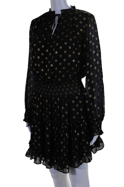 Aeom Womens Long Sleeve V Neck Metallic Polka Dot Dress Black Brown Size Small