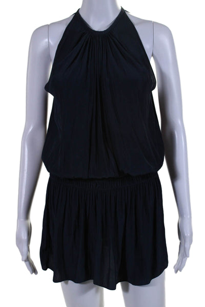 Designer Womens Sleeveless Scoop Neck Smocked Mini Dress Navy Blue Size XS