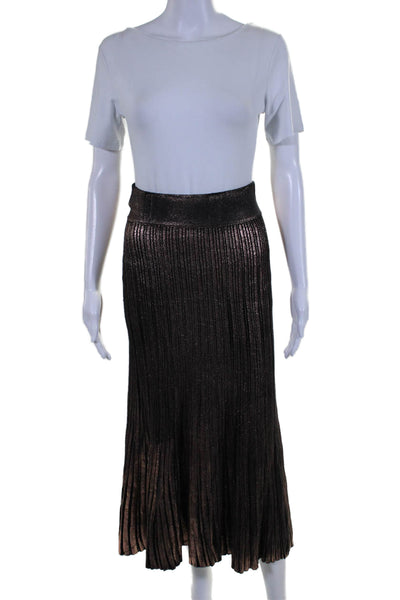 Natacha Womens Elastic Waistband Metallic Knit A Line Skirt Brown Black Small