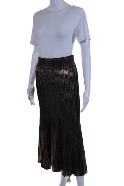 Natacha Womens Elastic Waistband Metallic Knit A Line Skirt Brown Black Small