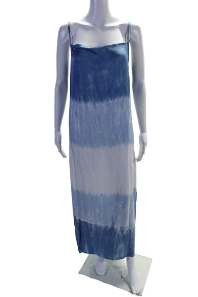 Bella Dahl Womens Sleeveless Spaghetti Strap Belted Maxi Dress Blue White Size S