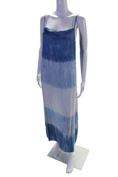 Bella Dahl Womens Sleeveless Spaghetti Strap Belted Maxi Dress Blue White Size S