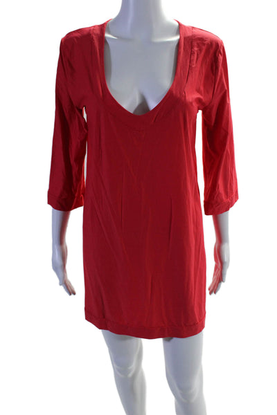 Pain & Sucre Womens Long Sleeves Knee Length V Neck Shirt Dress Red Size Small